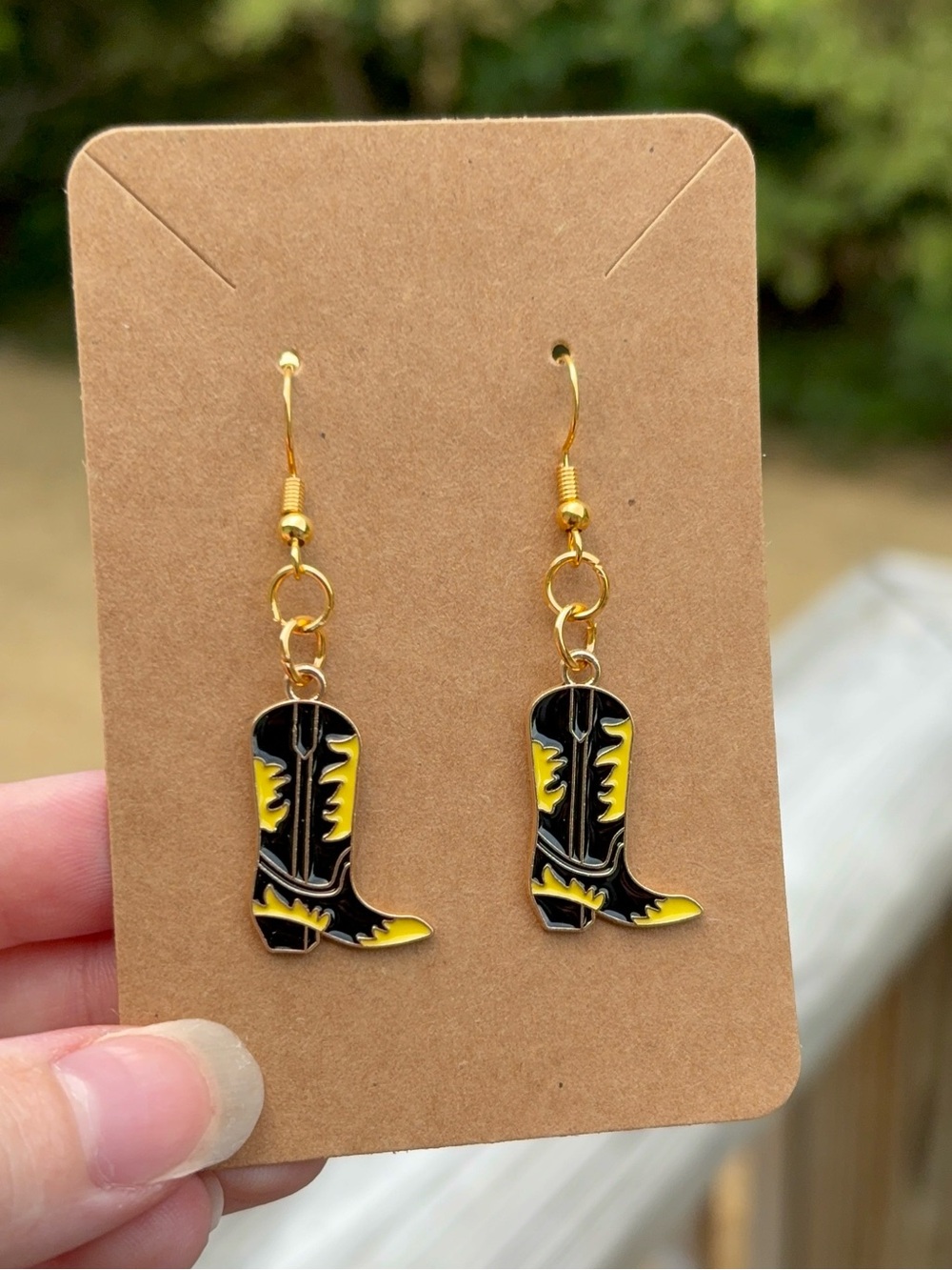 Black/Yellow Cowboy Boot Dangle Earrings